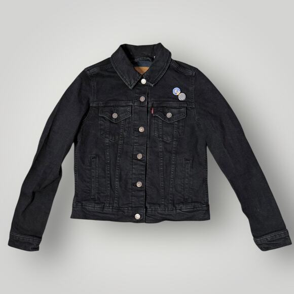 Levi's Women Slim Fit Original Trucker Jeans Jacket Inside Pockets Black sz S - Picture 1 of 12